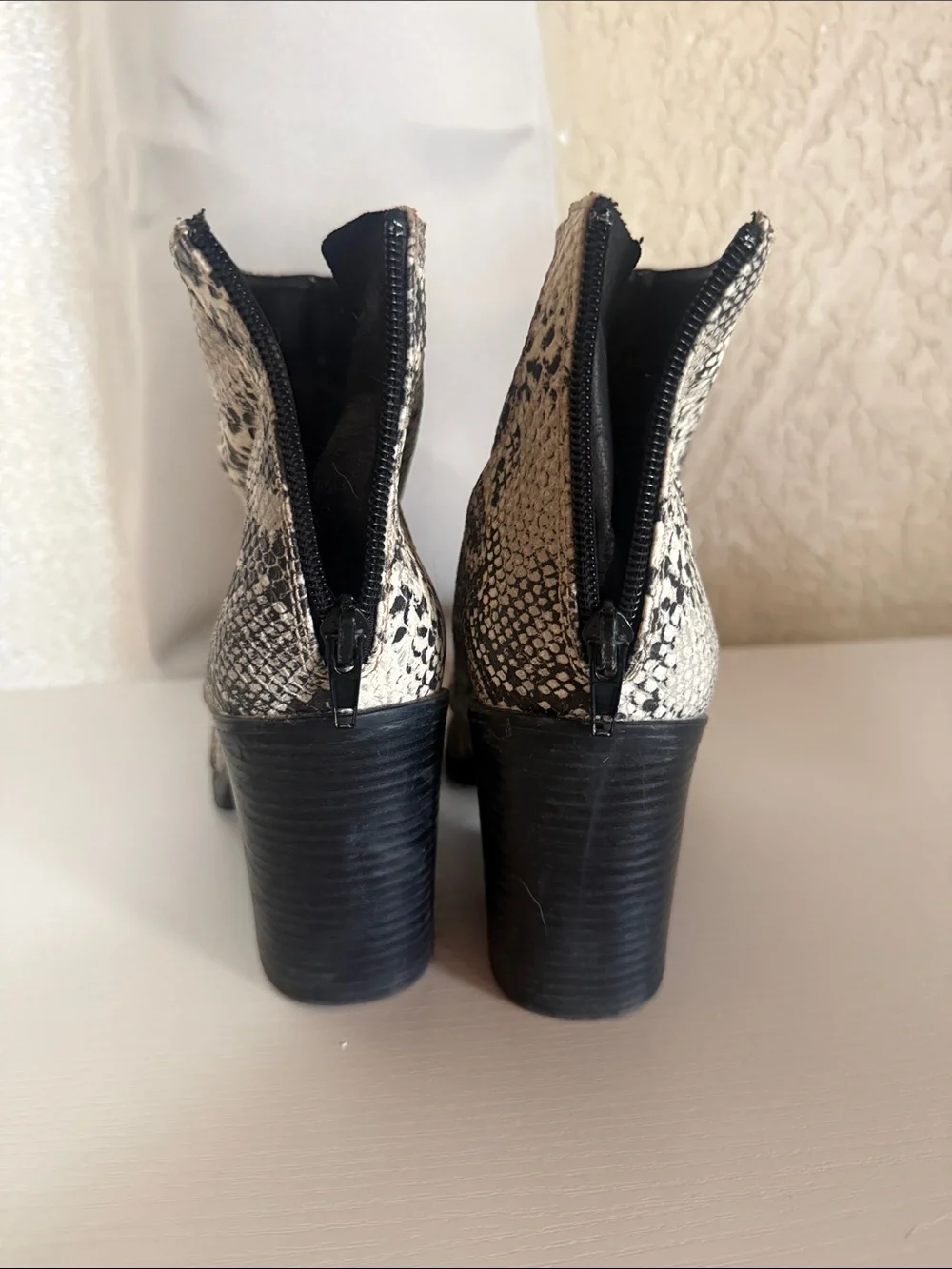 Qupid Black & White Snake-Print Ankle Boots